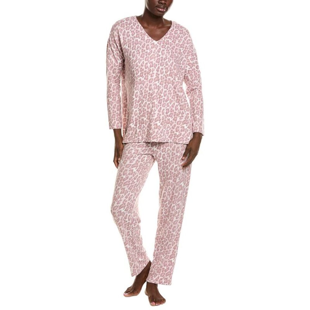 N Natori Womens 2Pc Wild Instinct Printed Brushed Pajama Set, Brown